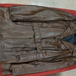 Brown leather trench coat